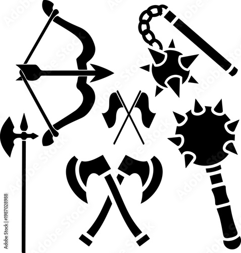 Medieval Weaponry Silhouette Vector Icon Set