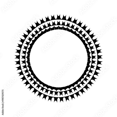 Vintage black and white vector round frame with an ornate floral lace pattern and antique doily circle design for a wedding card ornament element