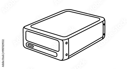 External Hard Drive Storage Device Vector Illustration, Minimalist Outline Style Graphic for Data Backup and Digital Hardware Technology Concepts