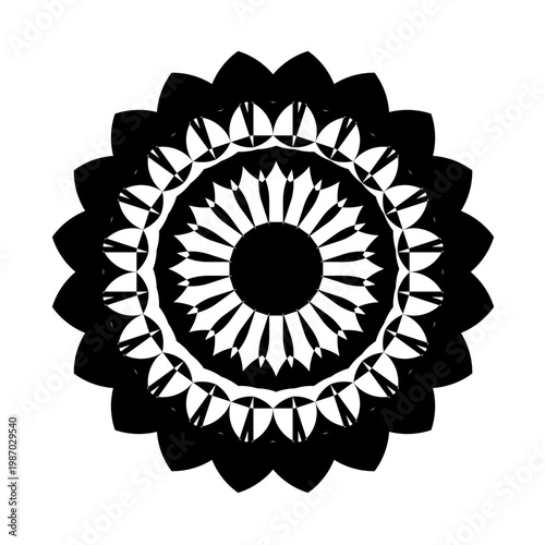 Ornate black mandala vector illustration featuring a round lace pattern and vintage floral element for decorative circle frame design