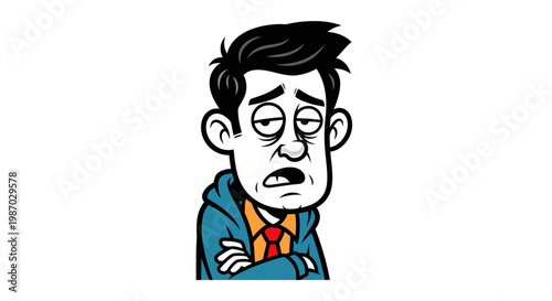 Exhausted Man with Tired Expression Vector Illustration, Depicting Burnout and Fatigue in a Flat Cartoon Style Graphic for Professional Emotional Concept Design