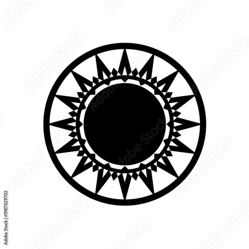 An abstract vector stamp featuring a gear silhouette and a vintage bicycle wheel design inside a black circular frame as a web icon sign