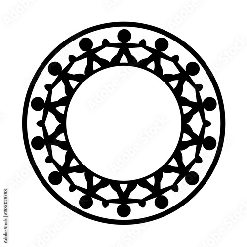 Black and white round frame icon set featuring a circular chain pattern ornament and vector sign illustration for business web design decoration on a white background