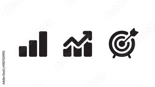 Business Growth Chart Target Icon Set for Financial Success Strategy and Data Analytics