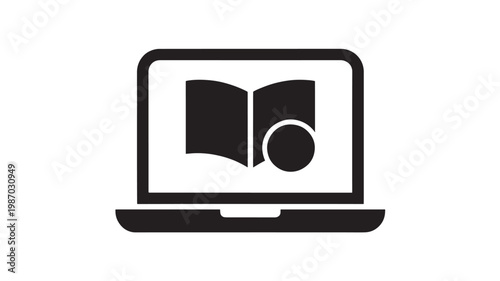 Online Learning Laptop Icon Open Book Education Technology E Learning Symbol Black Silhouette