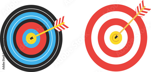 Colorful Vector Illustration of Bullseye Targets with Arrows for Sports, Games, Business, and Marketing Concepts in a Minimalist Style