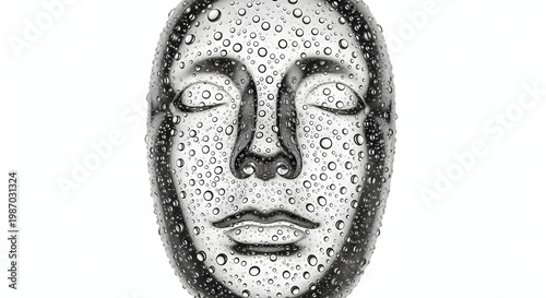Water Droplets on Clear Face Sculpture, Refreshing Hydration Concept, Clean Beauty Aesthetic