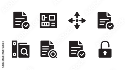 Document Security Icons File Management Protection Verification Black Minimal Business Set