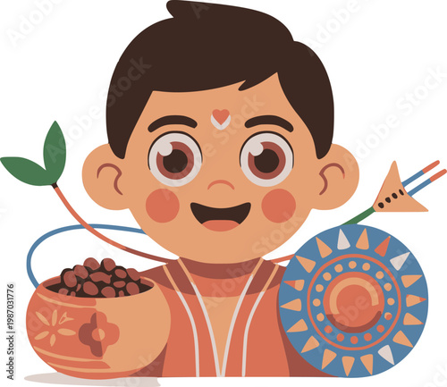 Happy Indian Boy with Traditional Attire and Accessories Smiling