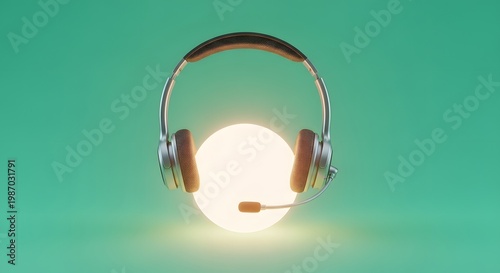 Headset with Glowing Orb, Customer Service Concept, Audio Equipment