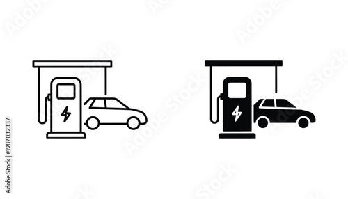 Electric Vehicle Charging Station Icon Set Future Mobility