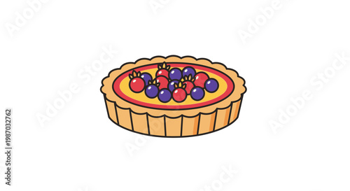 Hand-drawn illustration of a delicious berry tart with a golden crust, perfect for baking or pastry-themed designs