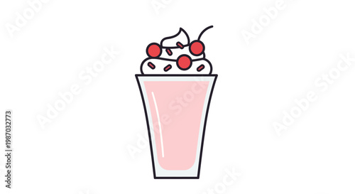 A refreshing pink milkshake with whipped cream and cherries, a delightful and sweet beverage for any occasion