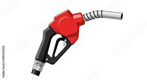 Fuel pump nozzle, a red and black dispensing mechanism for gasoline and other liquid fuels, ready for use at a gas station
