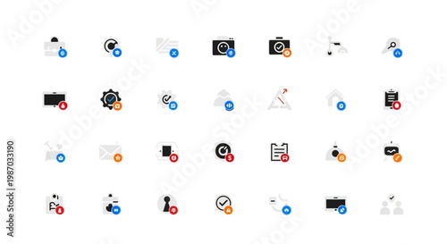 A versatile set of modern minimalist flat design user interface icons, ideal for enhancing digital experiences in web and mobile applications with clear status indicators