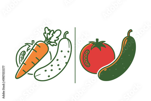 Vegetable Illustration with Color Variations