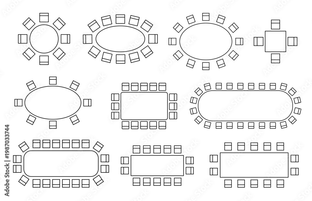 Obraz premium Floor plan icon showing chair arrangement from top view. Perfect for interior projects, restaurant layouts, blueprints, and architectural diagrams. Vector isolated illustration