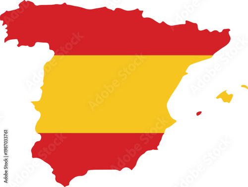 Map of spain with flag colors on isolated white background