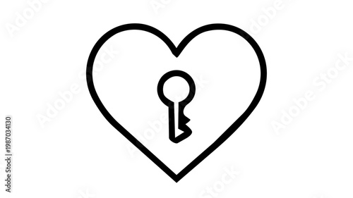 A love and secrecy concept icon combining a heart shape with a keyhole, representing locked emotions, privacy, romantic mystery, or personal protection in clean black outline vector style.