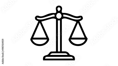 Simple black outline icon of justice scales balance on white background
