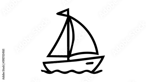 A sailing and sea travel concept icon showing a sailboat with a tall mast on gentle waves, representing nautical adventure, summer, or marine lifestyle in clean black outline vector style.