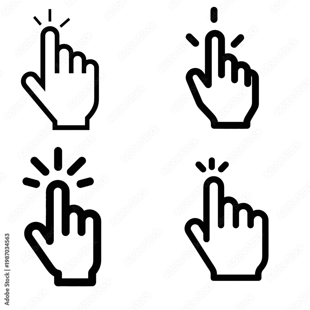 Fototapeta premium Hand Cursor Click Icons Set Vector Graphic Illustration