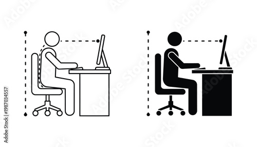 Ergonomics Proper Sitting Posture Computer Worker Desk Health Guide Icon
