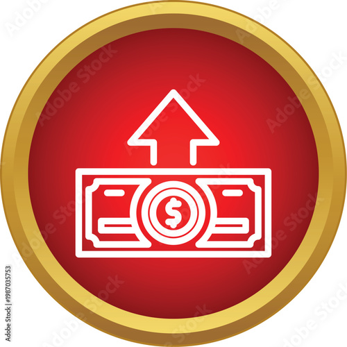 Money bill with a dollar coin and an up arrow showing financial increase