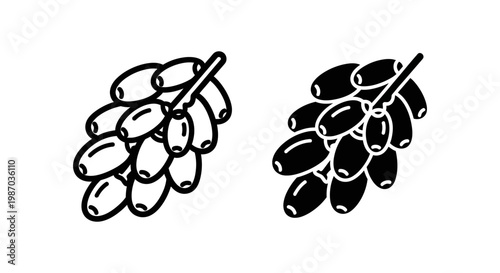 Black and white icon of a bunch of grapes