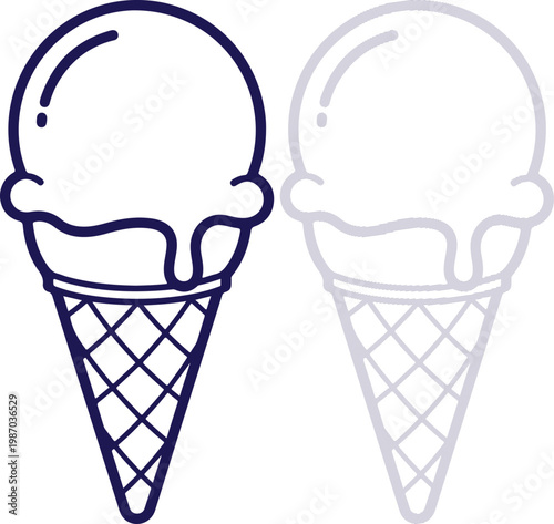Ice Cream Cone Line Art Icon Set Isolated on White Background