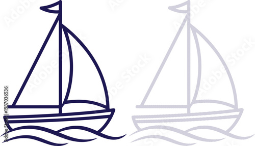 Sailboat Outline Icons in Dark Blue and Light Grey Minimalist Style