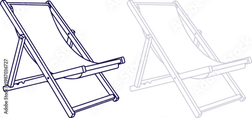 Wooden Deck Chair Line Art Illustration Isolated on White Background
