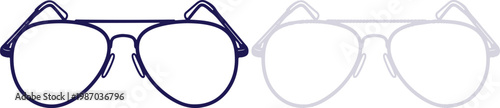 Aviator Glasses Blue and Grey Outline Vector Illustration Isolated on White Background