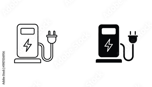 Electric Vehicle Charging Station Icon Vector Line Fill Sustainable Energy Mobility