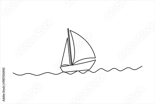 Continuous one line drawing of sailboat. Sailboat icon line art vector illustration