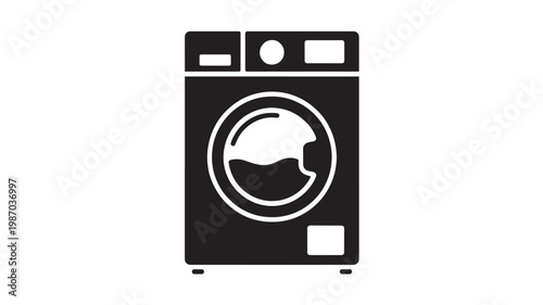 Washing Machine Icon Minimal Black Laundry Appliance Symbol For Cleaning Service And Home Use