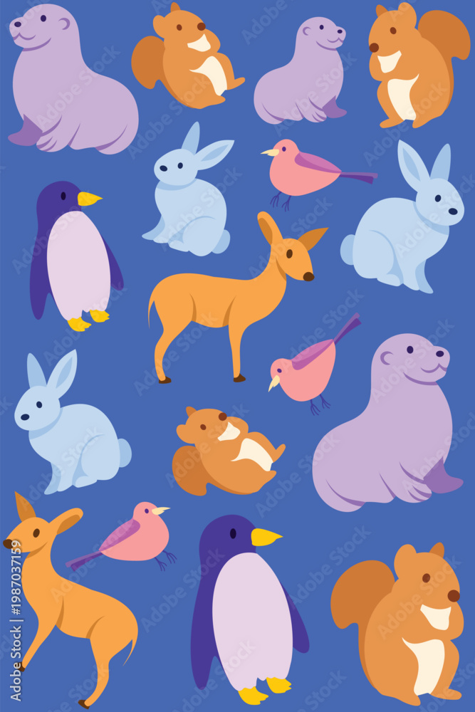 Naklejka premium Winter_Animals_Pattern.eps