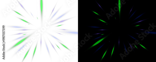 Green, purple, and blue neon speed streaks on split background. Futuristic glowing motion effect.