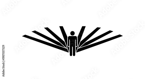 Silhouette of a central figure with outward radiating arrows representing influence or impact