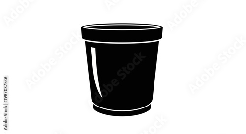Black plastic bucket with handle viewed from side angle
