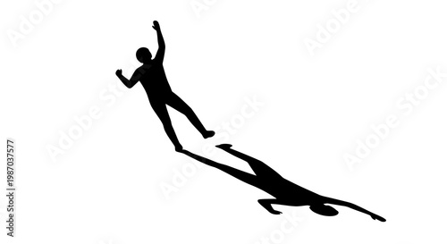 Silhouette of a person snowboarding down a slope with splashes of snow