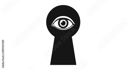Black keyhole shape with a stylized human eye inside symbolizing vision or surveillance