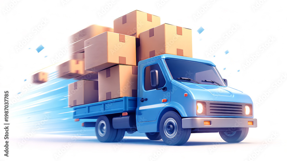Obraz premium Blue truck transporting cargo boxes - Generative AI