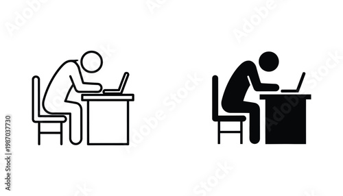 Worker Slumped Desk Laptop Burnout Health Icon
