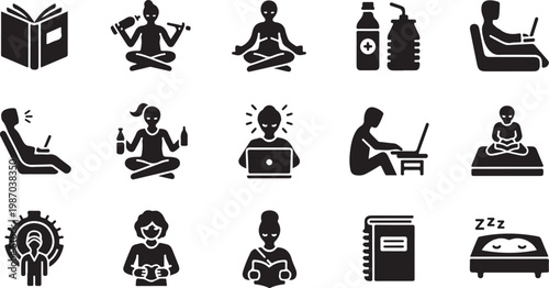 Daily Life Activities and Stress Management Icons Set