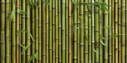 Stylish Bamboo Fence Design Surrounded by Lush Greenery, Showcasing Asian Cultural Aesthetics