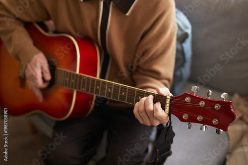 Photos Senior man playing acoustic guitar in nursing home, supporting music therapy, me