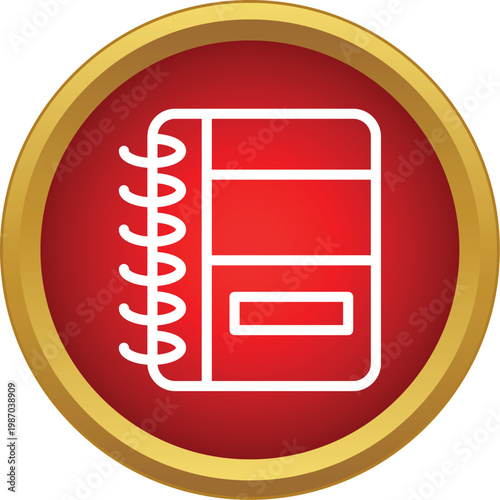 Red circular icon showing a spiral bound notebook, representing note taking and learning