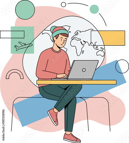Remote Team Collaboration Illustration, Online Meeting Flat Design Concept