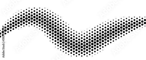 Carbon fiber honeycomb line in a wavy pattern on white for tech print. Black hex band curves in a smooth wave across the nano grid. Wavy carbon honeycomb vector for abstract design bg.